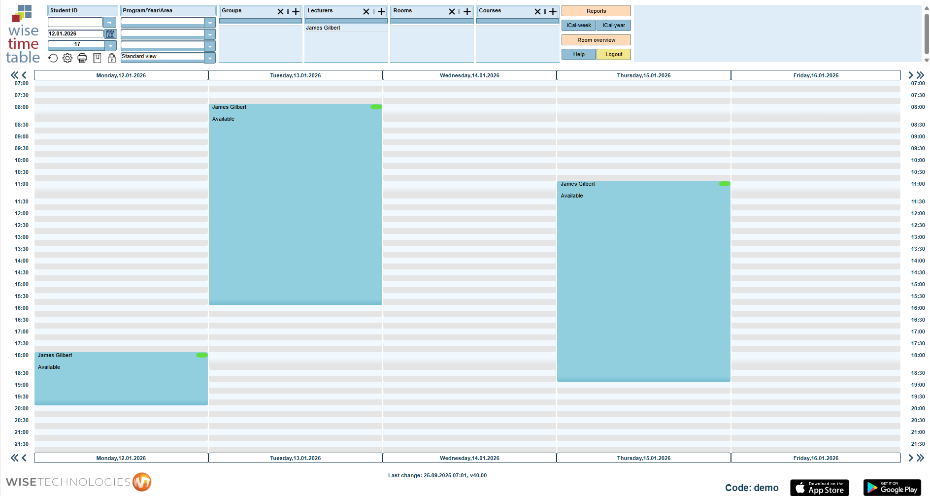Wise Timetable lecturers availability reporting