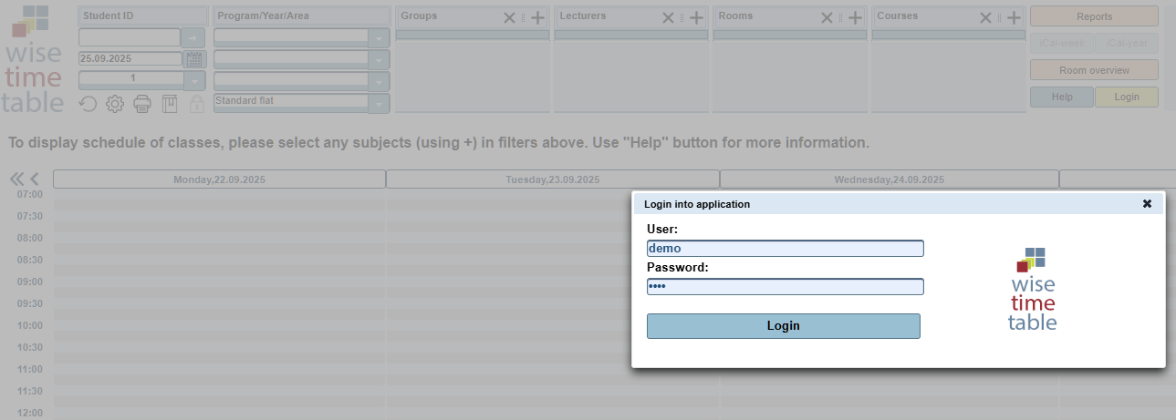 Wise Timetable booking system authorisation